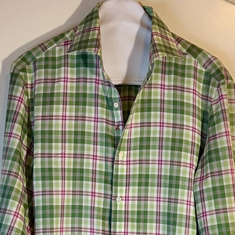 Isaia Windowpane Dress Sport Shirt / MENS IT SZ 40 - Picture 2 of 15